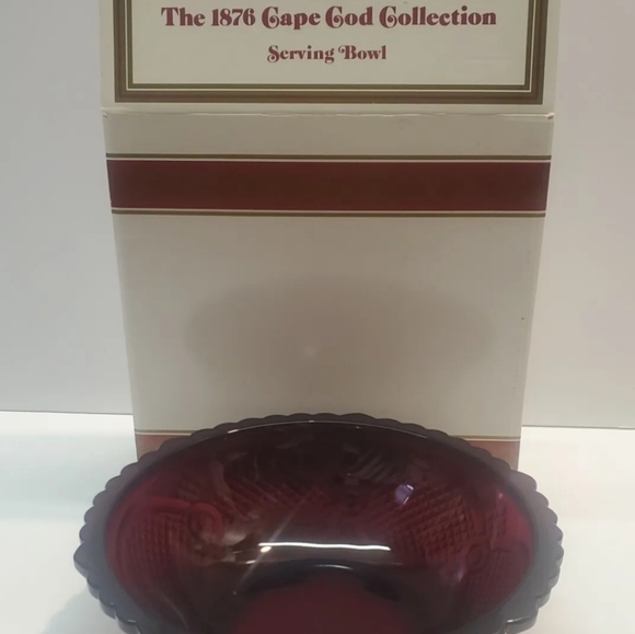 NEW Avon Cape Cod Ruby Red Serving Bowl 8.75" Vintage With Box Sandwich Glass - Picture 5 of 11